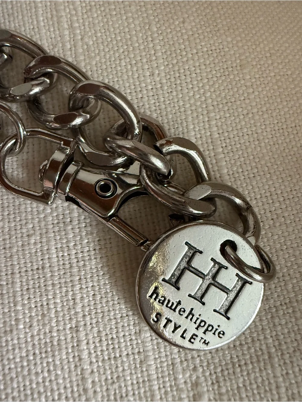Haute Hippie double strand silver heart charm chain belt Y2K inspired